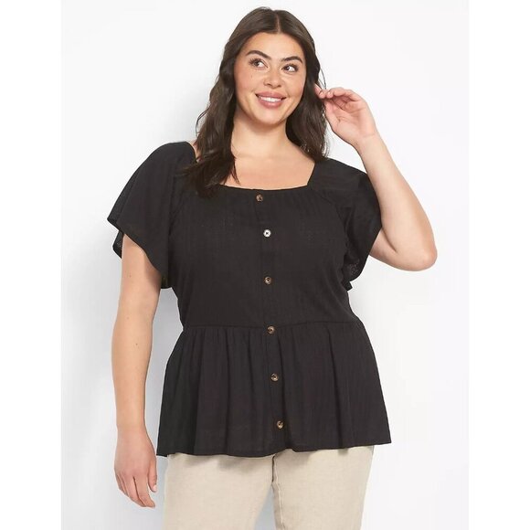 Lane Bryant Womens Plus Size 22/24 Flutter-Sleeve Button Detail Knit Top 2201 - Picture 1 of 7